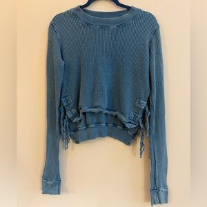 Free People FP One Blue Interlaken Long Sleeve Waffle Knit Sweater Top Thermal
